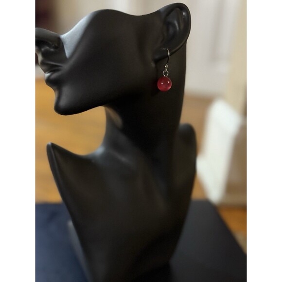 Dangle Earring With Red Glass Bead Drop Hook - Picture 2 of 8
